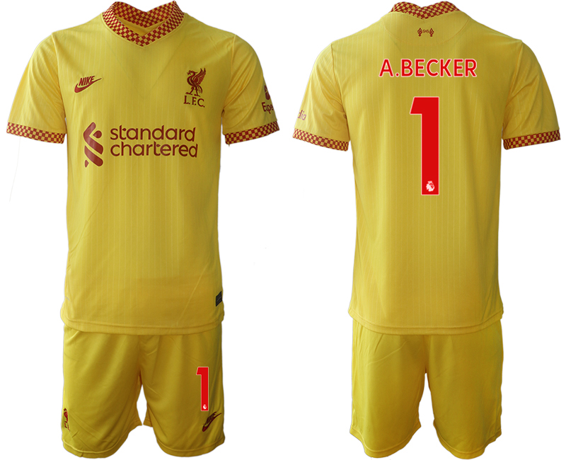 Men 2021-2022 Club Liverpool Second away yellow #1 Soccer Jersey